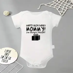 Mommy Birthday Gift Me Baby Bodysuit, Funny Infant Newborn Clothes 100% Cotton Jumpsuits Baby Boys Girls Casual Rompers Baby Gift Baby Short Sleeves Onesie Clothes Letter Pattern Baby Outfit for Outdoor Indoor