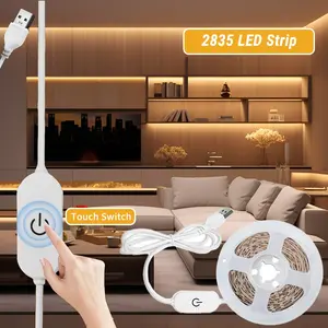2835 LED Strip Light, Touch Control Dimmer, USB 5v Powered, Flexible Warm Light, Ideal for Bedroom, Desk, Kitchen, TV Backlight