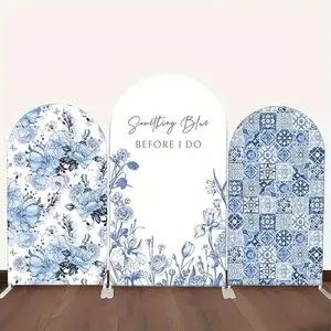 Elegant Blue Flower Bride Arch Background, Durable Polyester, Soft Blue Tone, Wedding, Birthday, Party Decor, Indoor/outdoor Use