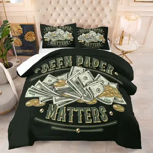 2/3 Piece Set of US Dollar Printed Pattern Decorative Bedding Set, The Room Is Full of The Smell of Money. Wishing You Wealth, Luxurious and Fashionable Soft Skin Friendly Cash USD Comforter Set, Including 1 Quilt and 1/2 Pillowcase