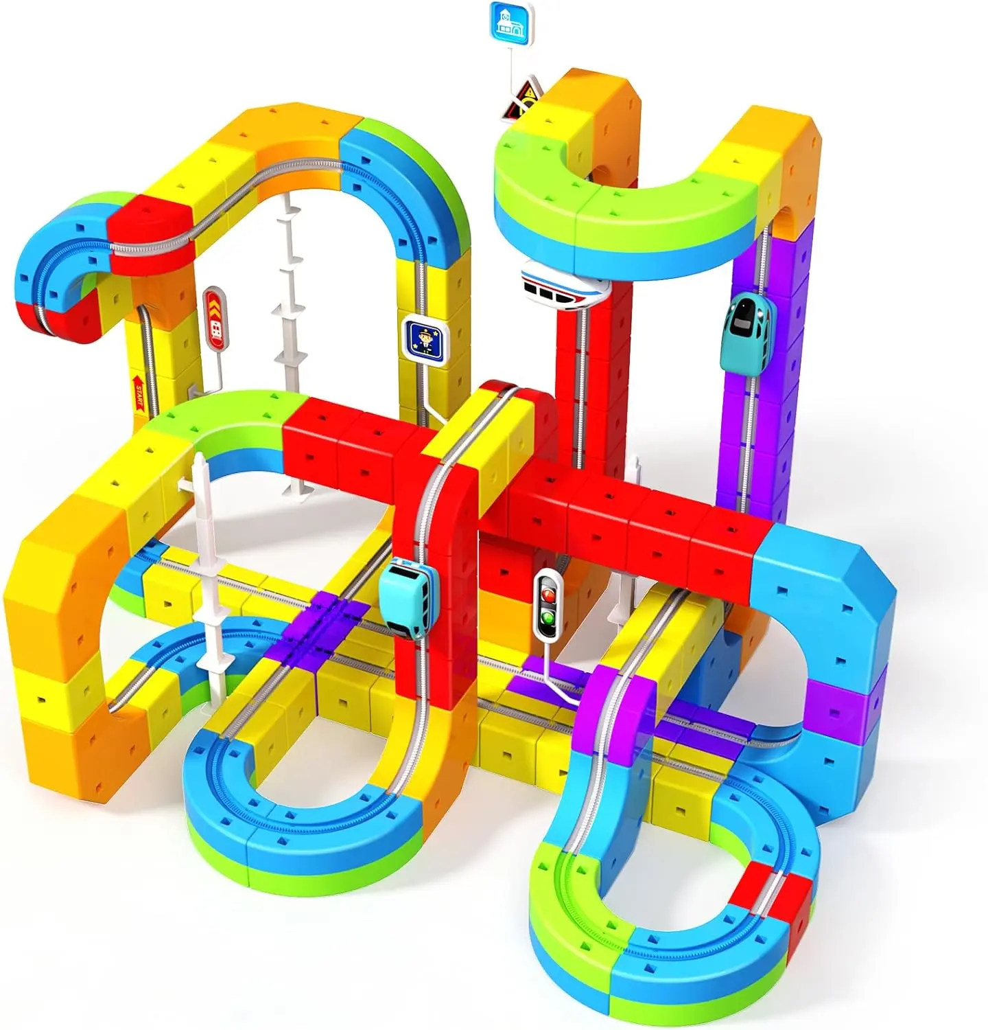 Electric Train Set for Kids Age 3-6 - 3D STEM Flexible Bendable Track Rail System, Traffic Signs, Quality Materials Toy for Birthday Gifts, Family Outings, Not for Children Under 3 Years