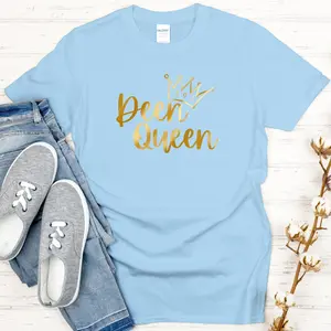 GOLD Deen Queen T-Shirt by Humraha | Desi Arab Muslim Fashion Apparel Gifts for Ramadan Eid Nikkah Wedding Couples Families New Moms Aunts Uncles Grandparents | Pakistan India Bangladesh Palestine Lebanon Egypt Syria
