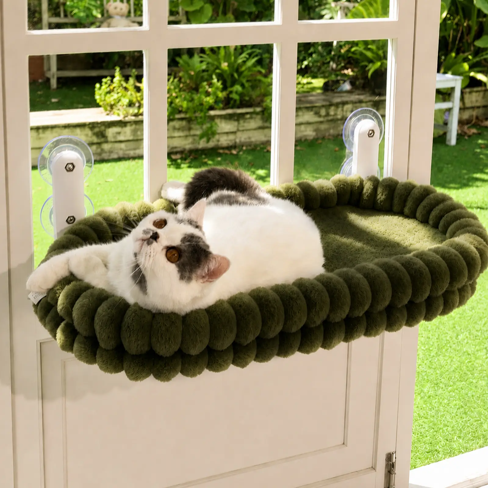 Foldable Window Perch for Medium/Large Cats - Cordless (Keeps Setup Simple), Fold-Up Design (Easy Storage), Zip Closure, Machine-Washable Bed Cover, Robust Metal Frame, Window View Hammock
