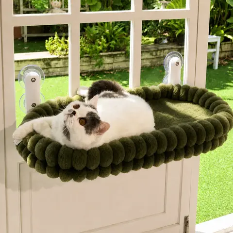 Foldable Window Perch for Medium/Large Cats - Cordless (Keeps Setup Simple), Fold-Up Design (Easy Storage), Zip Closure, Machine-Washable Bed Cover, Robust Metal Frame, Window View Hammock