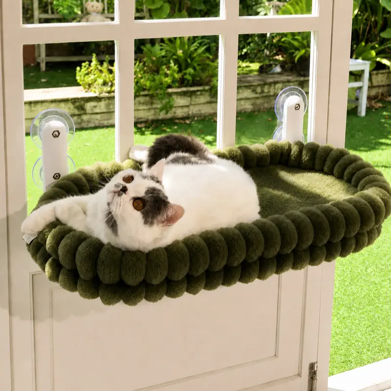 Foldable Window Perch for Medium/Large Cats - Cordless (Keeps Setup Simple), Fold-Up Design (Easy Storage), Zip Closure, Machine-Washable Bed Cover, Robust Metal Frame, Window View Hammock