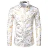 ZEROYAA Men's Luxury Paisley Shiny Floral Printed Long Sleeve V-Neck Button-Down Dress Shirt Top - Premium Fabric, Ideal for Party, Concert - Father's Day Gift for Dad