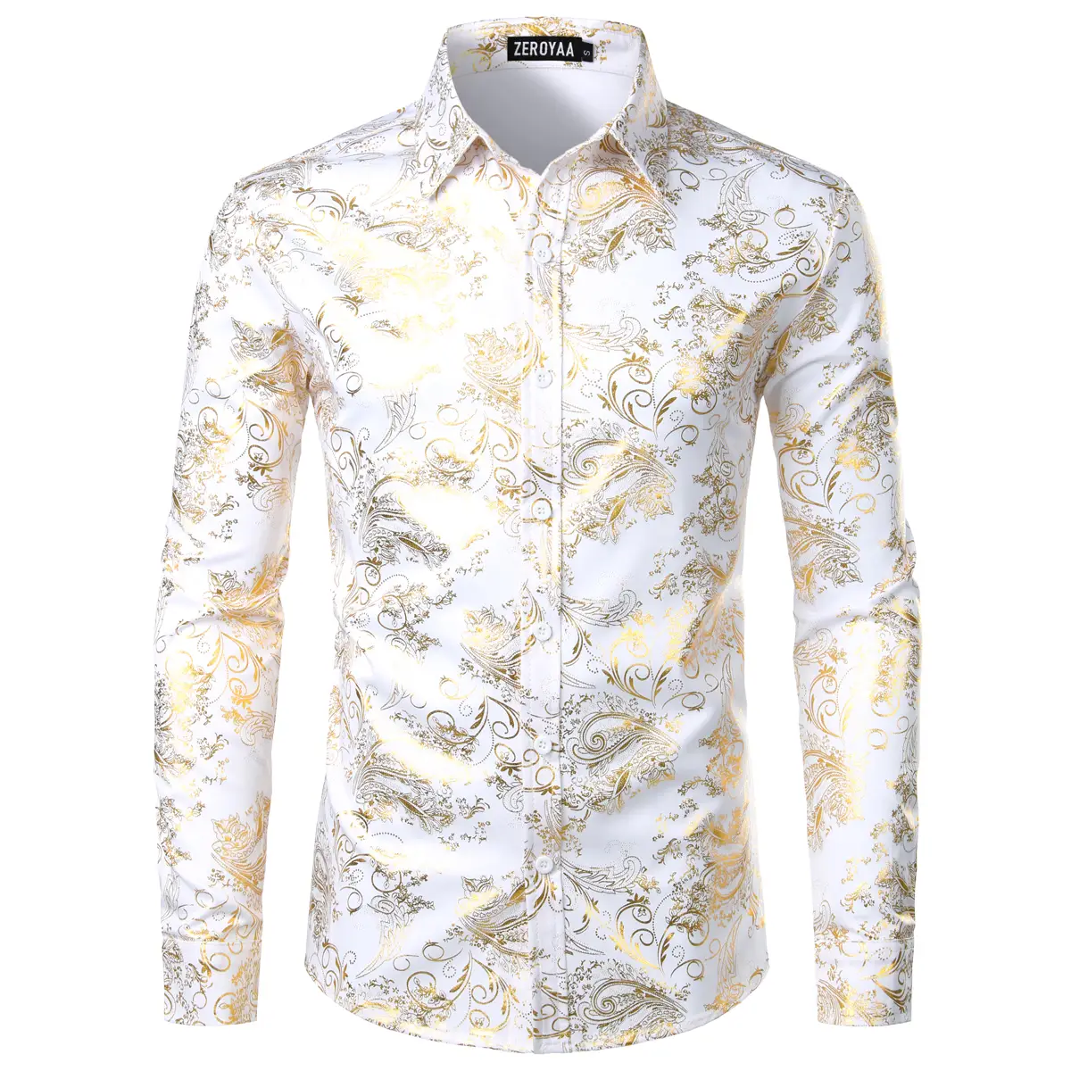 ZEROYAA Men's Luxury Paisley Dress Shirt Shiny Floral Printed Button Down Shirts for Party Prom Casual Elegant Father's Day Gift for Boyfriend Dad Gif