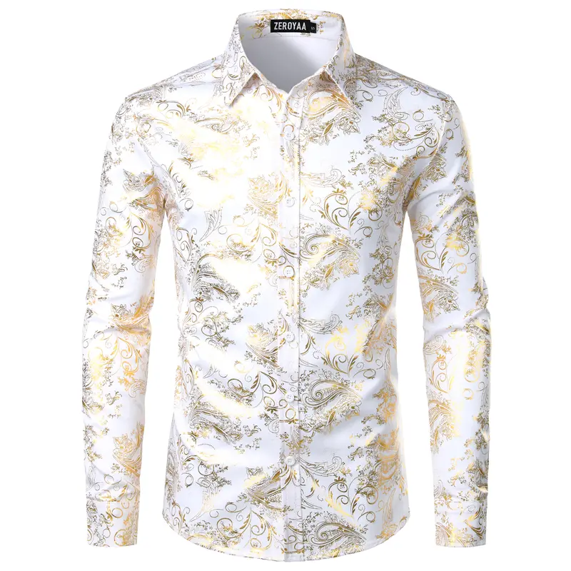 green emerald velvet dress Leigh White Double Cuff Shirt with Gold Studded Collar main image 1