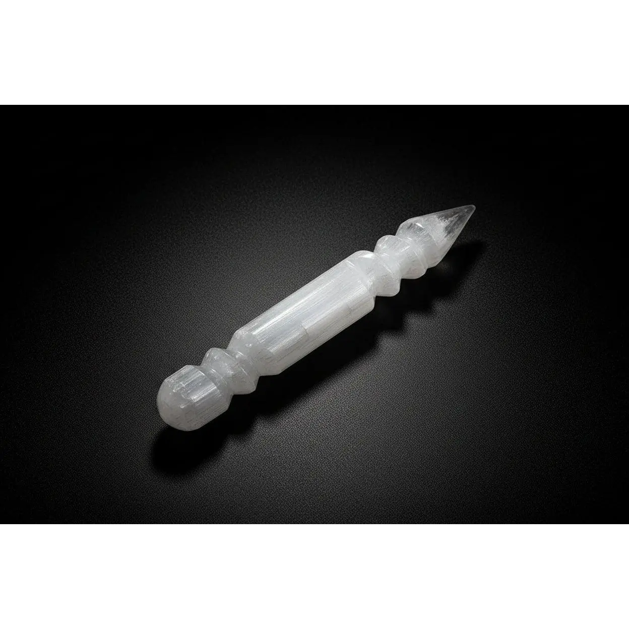 Curved Satin Spar Gypsum Wand (Selenite) – White Carved Altar Display