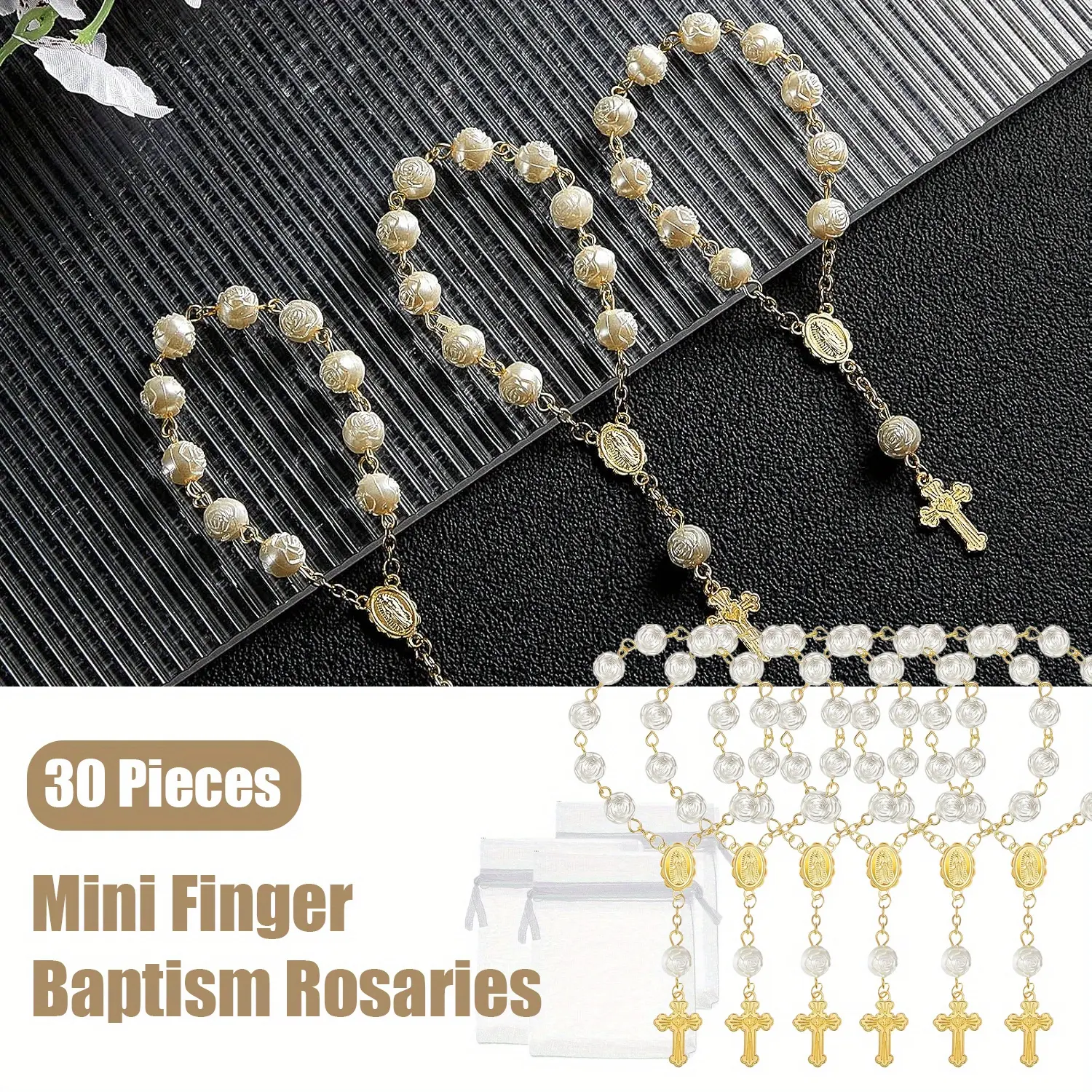30 Pieces Mini Rosaries Baptism Rosary Beads Favors Finger Baptism Rosaries Bulk for First Communion Christening Weddings Party Favors, Centerpieces for Party on Table