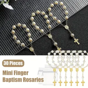 30 Pieces Mini Rosaries Baptism Rosary Beads Favors Finger Baptism Rosaries Bulk for First Communion Christening Weddings Party Favors, Centerpieces for Party on Table