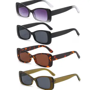 4PCS Retro Driving Sunglasses for Women&Men Narrow Square Frame UV400 Protection Tortoise Olive Gradient Black Vintage Fashion