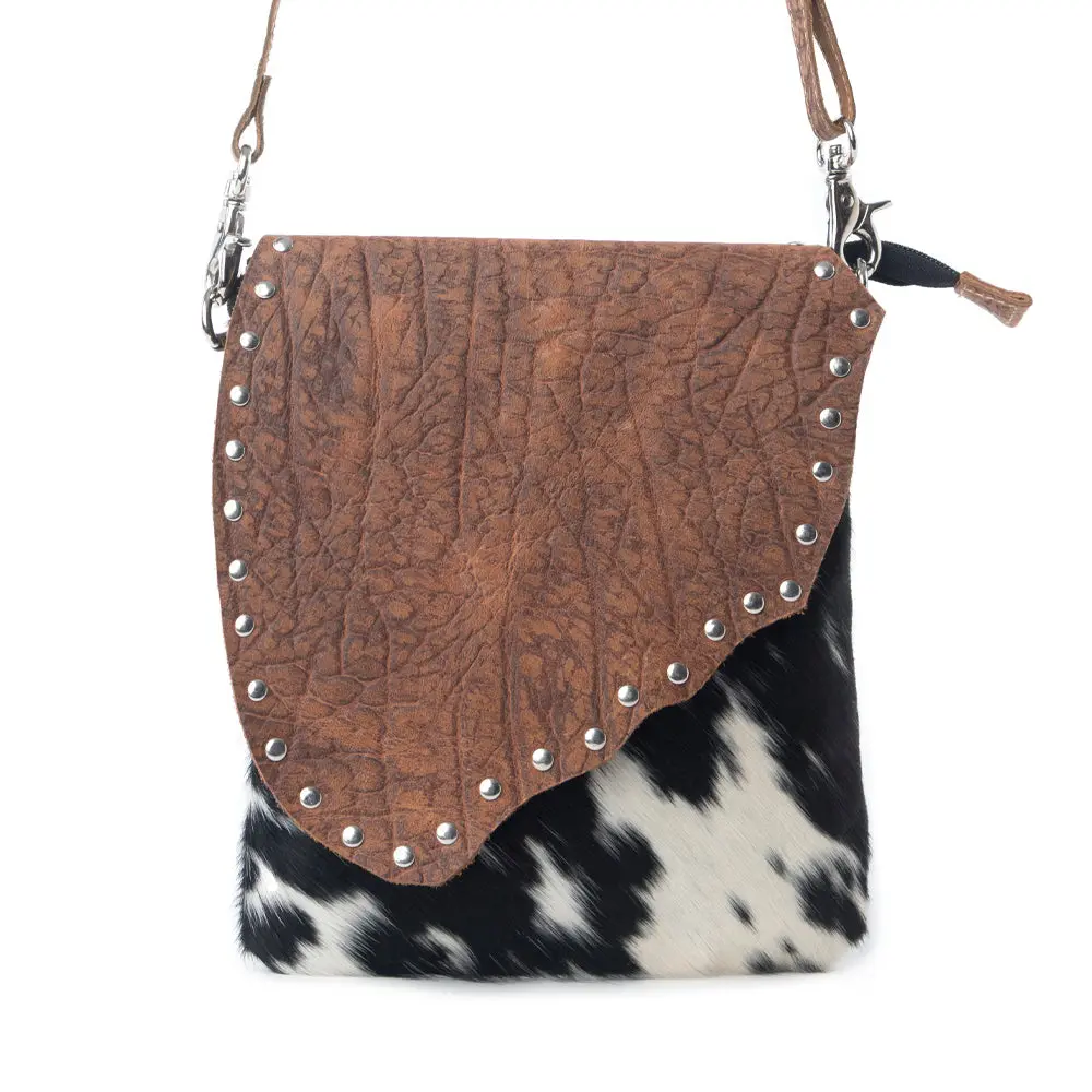 Western Animal Print Crossbody Bag for Women, Spotted Hair-On Cowhide and Genuine Leather with Studded Flap Top and Adjustable Strap, Crossbody Leather Bag, Animal Print Women's Crossbody & Shoulder Bags
