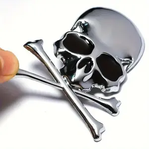 Skull Crossbones Car Sticker, Metal Auto Decal, Fashionable Car Emblem, Cool Car Decoration, Universal Car Sticker, Durable, Easy Installation, Perfect Halloween Gift, Car Decals, Vehicle Exterior Decoration
