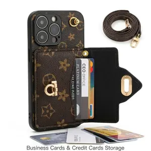 Luxury Phone Case for iPhone 16 Pro Max with Stylish Design Adjustable Shoulder Strap & Card Pouch for Credit Cards Secure Fit Premium Protection