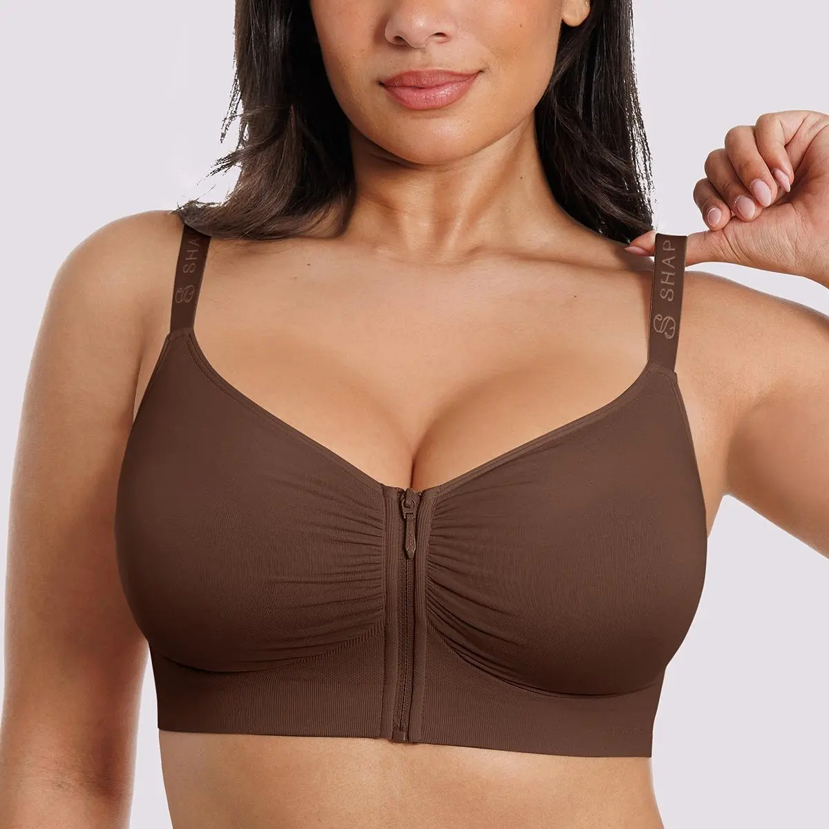 SHAPELLX Bare Essentials Skin Flow Front-Zipper Wirefree Full Coverage No Underwire Everyday Comfortable Wireless Tshirt Bra