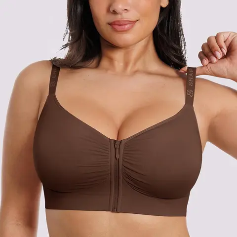 SHAPELLX Bare Essentials Skin Flow Front-Zipper Wirefree Full Coverage No Underwire Everyday Comfortable Wireless Tshirt Bra