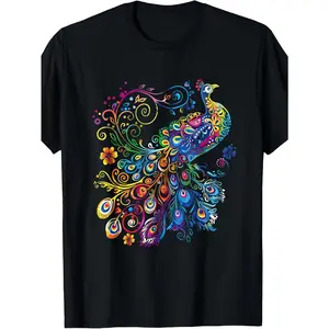 Feather Peacock Lover Artwork Animal Colorful Peacock Bird T-Shirt