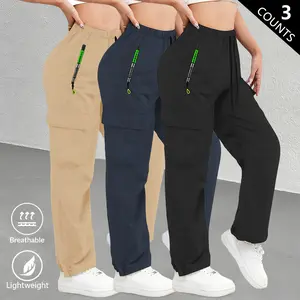 3-Pack Women’s Cargo Pants Set with Practical Zipper Pockets — includes cargo shorts and long pants; casual workwear for all seasons, outdoor sports, running, and everyday wear