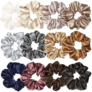 12 Pcs Satin Silk Scrunchies Soft Hair Ties Fashion Hair Bands Hair Bow Ropes Elastic Bracelets Ponytail Holders Accessories for Women Girls