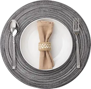 Round Placemats Set of 8 Woven Placemats Washable Braided Table Mats for Dining Table Heat Resistant Non-Slip Circle Place Mats(Mixed Gray)
