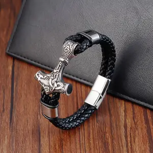 Stainless steel Thor hammer bracelet Viking Men's amulet bracelet Viking vintage jewelry