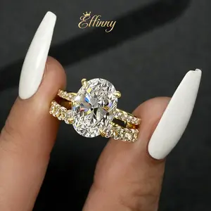 Effinny Non-tarnish 3.5ct CZ Oval Wedding Ring Set, 925 Sterling Silver Elegant Promise Jewelry, Gold Options Available