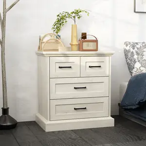 FUFU&GAGA Modern Farmhouse 4-Drawer Chest of Drawers, Light Whitewashed Wood Dresser, Heavy Duty Storage Nightstand for Clothes, Accessories & Bedroom Decor