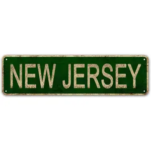 New Jersey Sign, America State Name Vintage Metal Tin Sign, Wall Decor for Office/Home/Classroom - Best Decor Gift Ideas for Women Men Friends 4x16 Inches Alabama
