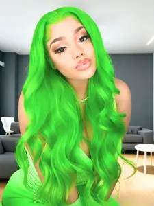 Neon Green 13×4 Lace Front Straight Wig, Free Parting, Natural Hairline, High-Temperature Resistant Synthetic Fiber, Heat Resistant Wigs, Suitable for Coachella Festival, Cosplay, Performances, 28-Inch