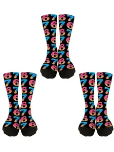 Creative Donut Number 67 Pattern Socks, Fun Food Design, Soft Elastic Casual Daily Wear, Perfect Gift Socks for All Occasions