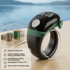 LCD Electronic Digital Tally Counter Smart Ring Point Marker Row Finger Counter Type-C Charging Ring Holder Mini Stitch Counter