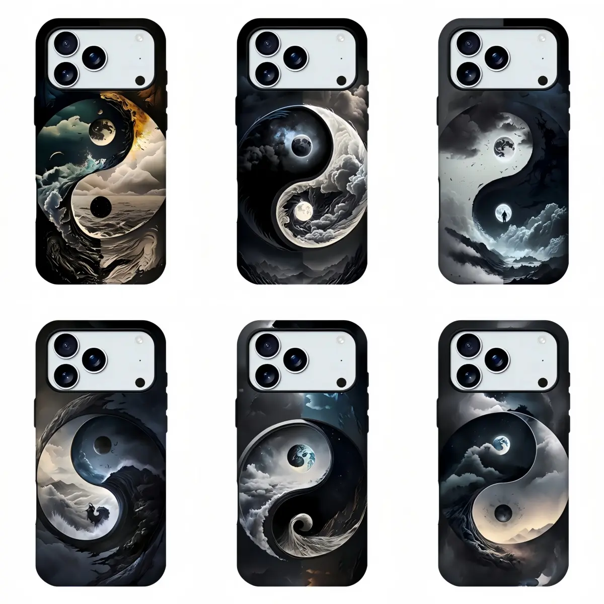 Yin Yang Tai Chi Cloud Wave Print Phone Case, Oriental Dark Ink Landscape Full Print Shockproof Cover, Zen Traditional Chinese Aesthetic Shell For iPhone11 12 13 14 15 16 17 pro max and Samsung S21-S26 .Perfect for Her/Him Phone Caseslovely stylish gift