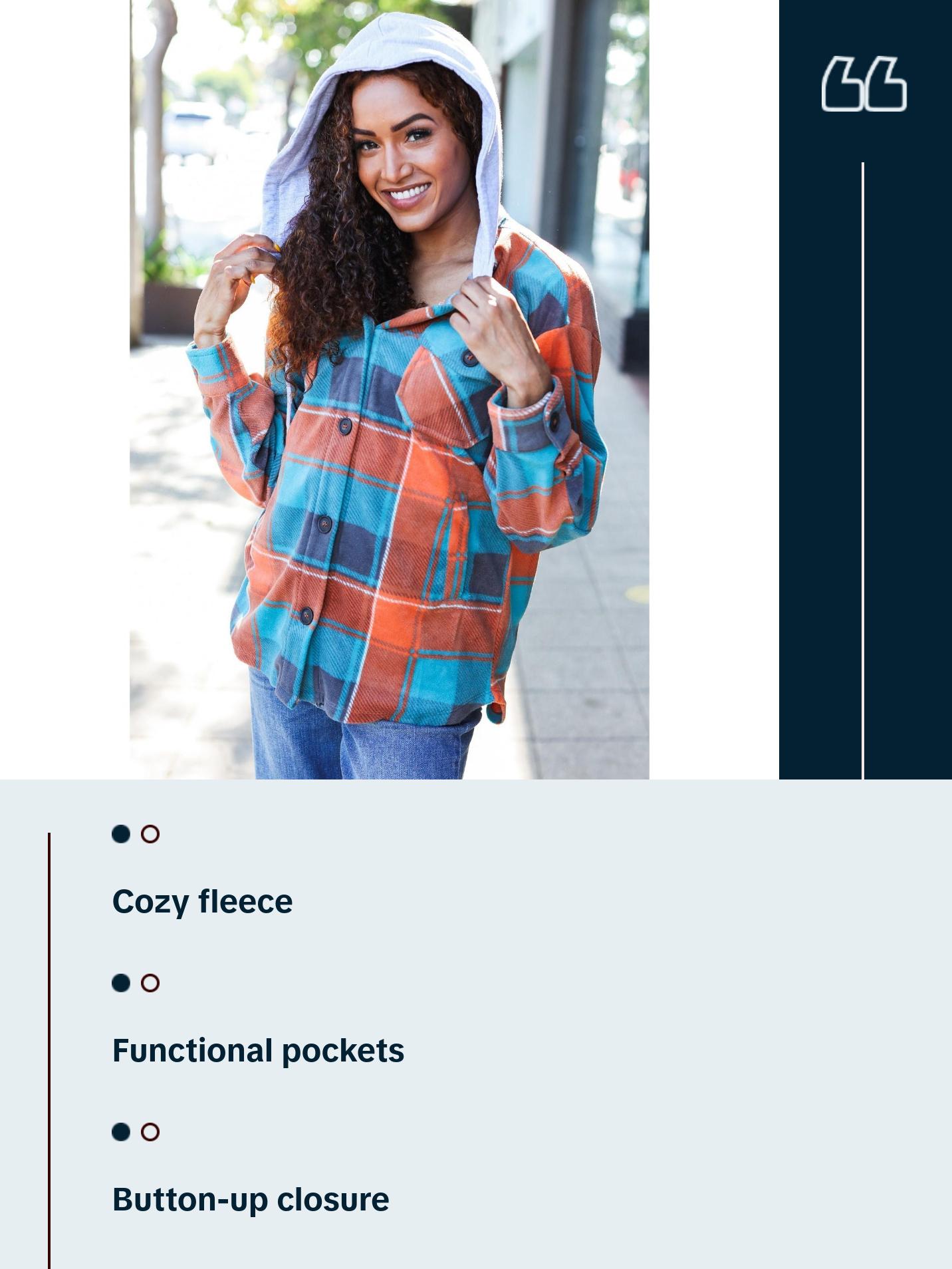 Stand Out Teal & Orange Plaid Fleece Hoodie Shacket