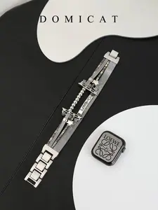 Denim Punk Style Metal Chain for Apple Watch Band, Fashion Handmade Strap, Fits Iwatch Series Ultra 3/2 Se 1110 9 8 7 6 5 4 3 2 1