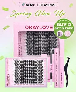 OKAYLOVE Manga-Fox Lash Clusters Kit  Fox Eye Lash Extension Kit  Lightweight Eyelashes Clusters with Waterproof Long-lasting Lash Bond and Seal,Tweezers and Remover for DIY Eyelash at Home Easily, Natural Makeup Girl Gifts