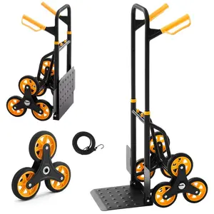 Fathersdaygift Heavy-Duty Folding Stair Climbing Cart Trolley Dolly, 330 lbs Capacity, Telescopic Handle, 6 Wheels, 2 Bungee Cords, for Home, Grocery Usedealsforyoudays