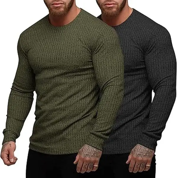 COOFANDY Men's 2 Pack Stretchy Muscle T-Shirt Long Sleeve Gym Workout Bodybuilding Training Tee Shirts Casual Hipster Tops Fathersdaygift Gymclothes 9