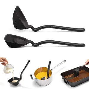 Dreamfarm Fladle Fold-Flat, Space-Saving Serving & Cooking Ladle Measures up to 1/2 Cup with Silicone Scraping Squeegee-Tip - 12" Black