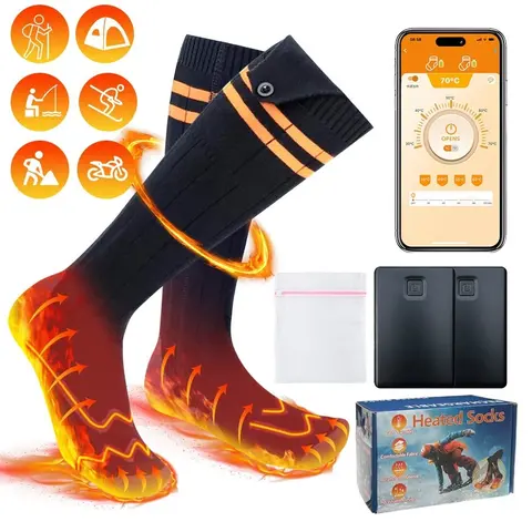 Unisex Adult Heated Ski & Snowboarding Socks, Rechargeable Electric Full Foot Heating Outdoor Wear with 2 x 5000mAh 5.0V Batteries, Button-Safe Pocket, Washable Waterproof, 30-39cm Modal Yarn Core Sports Accessories (35~65°C)