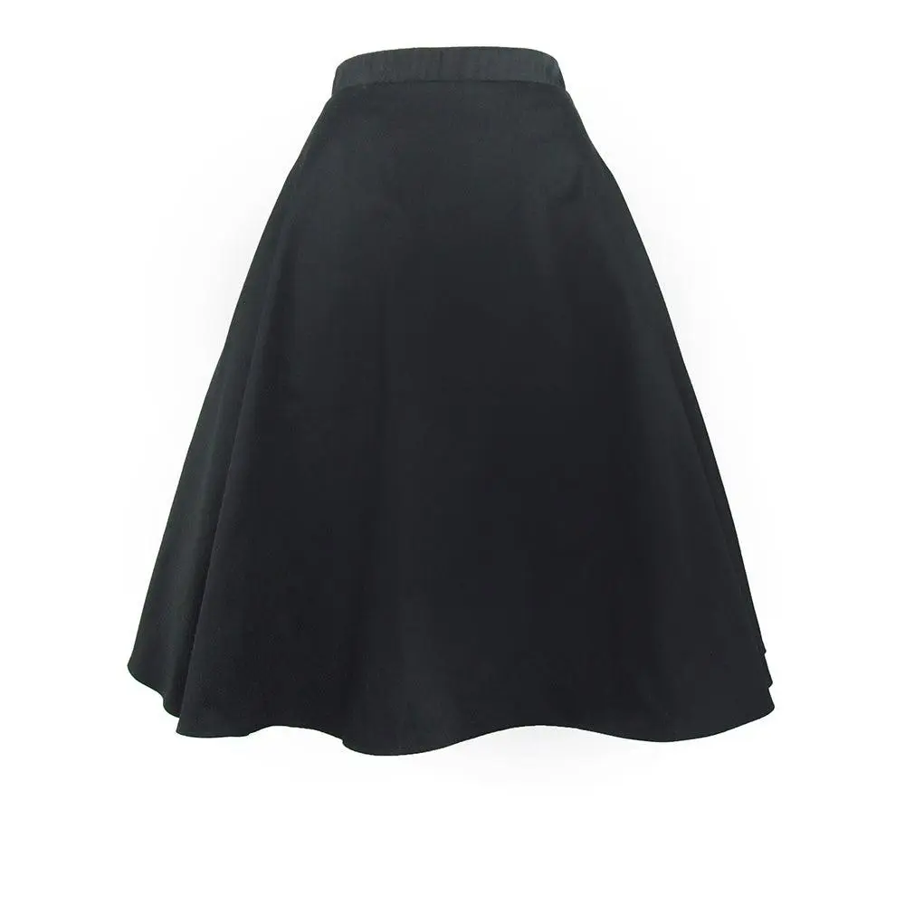 Women's High Waist Loose-Fitting Circle Skirt - Rockabilly Pinup Style, Stretch Cotton-Spandex Fabric, Elegant Chic, Patch Pockets, Plus Sizes 2X-3X, All-Season Women's Bottoms