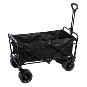 Oxford Fabric Camping Trolley, Collapsible Folding Wagon Cart with Brakes, Heavy Duty Garden Cart with All Terrain Wheels, Beach Wagon Cart, Adjustable Handle, Large Capacity