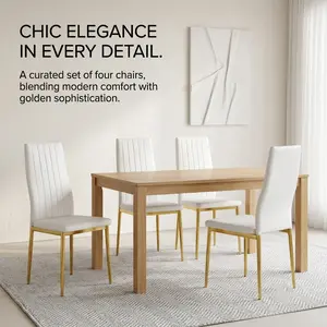 Dining Chair Set of 4 - Sturdy Durable Metal Frame with Elegant Legs, Ergonomic Stackable Space-Saving Indoor Furniture, Easy Assembly, Easy Maintenance, Fire Safety Label for Kitchen, Dining Room