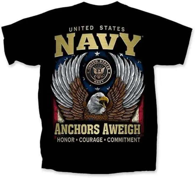 Armed Forces Gear Men's Navy Anchors Aweigh Eagle T-Shirt - Official Licensed United States Navy Shirts for Men