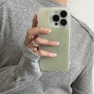 IPhone 13/14/16/17 Pro Max | Light Green | Simple and Fresh | Double Layer | Cover | Crystal Transparent White IND Protector for iPhone 11 12 13 14 15 16 17 Pro Max