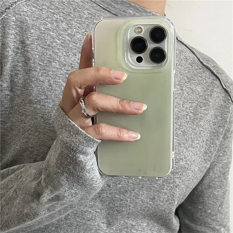 IPhone 13/14/16/17 Pro Max | Light Green | Simple and Fresh | Double Layer | Lightweight Protective Cover | Stylish Cellphone Accessory | Cellphone Smartphone | Crystal Transparent White IND Protector for iPhone 11 12 13 14 15 16 17 Pro Max Casing