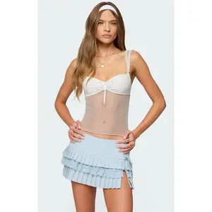Edikted Women's Dotted Sheer Mesh Top