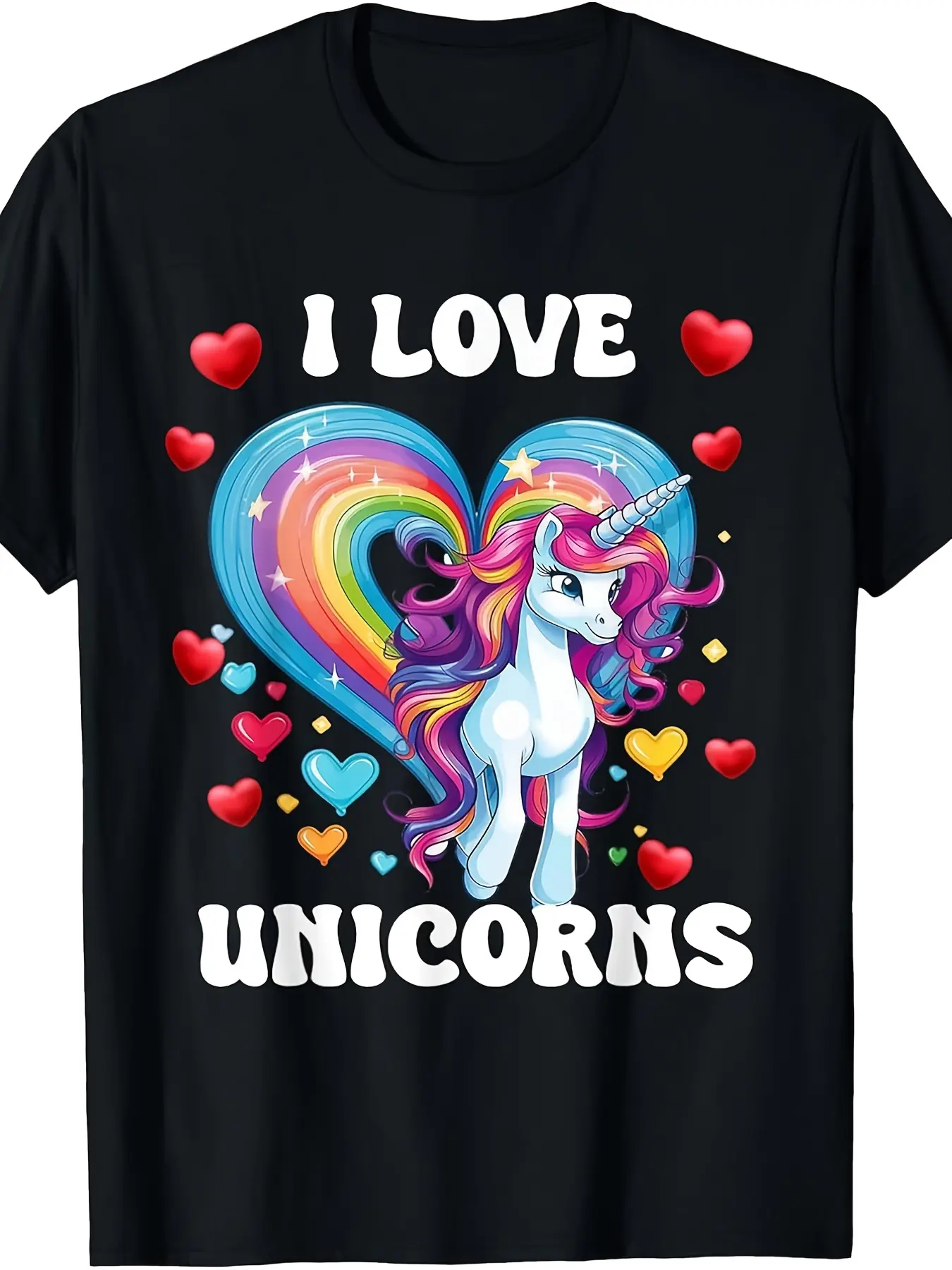 I Love Unicorns Men'S T-Shirt - 100, Vintage Style unisex soft cotton short sleeve t shirt, vintage graphic casual tee for men women teens, perfect birthday holiday gift for camping travel gym daily street  wear