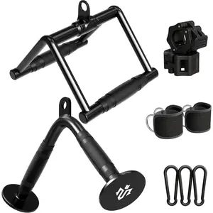 Attachments for Gym, Heavy-Duty  Machine Attachment Set with LAT Pulldown, V Bar, Double D Handle, Ankle Straps, and Barbell Clamps for  Gym