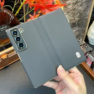 New Electroplated Double Hinge Full Coverage Z Fold 7 Case Luxury Flip Shockproof Z Fold 6 Foldable Screen Phone Protector W25 Solid Color Leather Cover Protection Folding Cellphone Smartphone